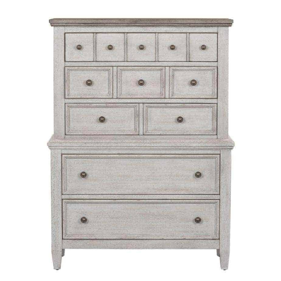 Ensemble Heartland Queen 824 : tête de lit, pied de lit, traverses, commode et table de chevet.