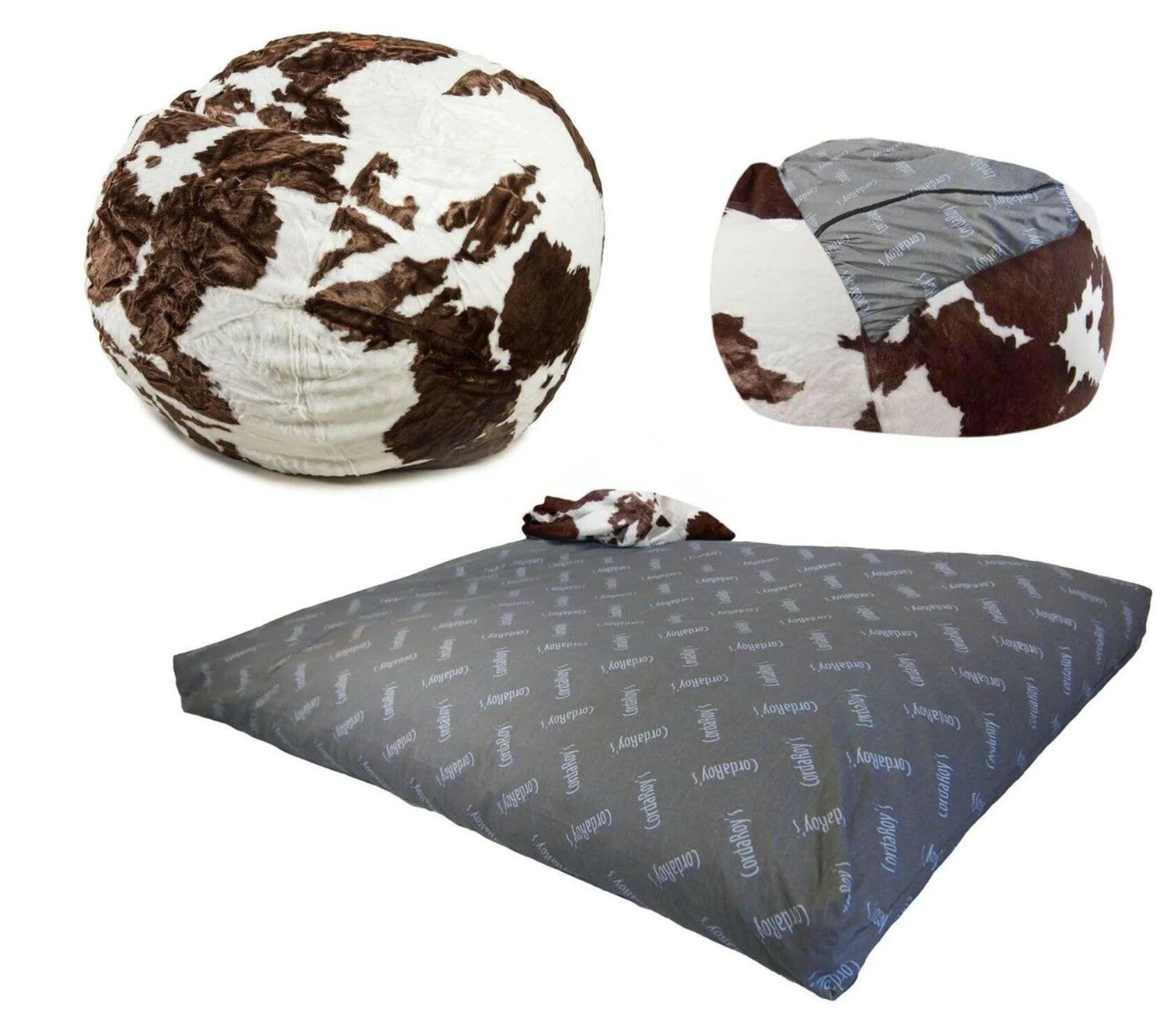 Pouf convertible en fausse fourrure de vache QC-FUR-COW